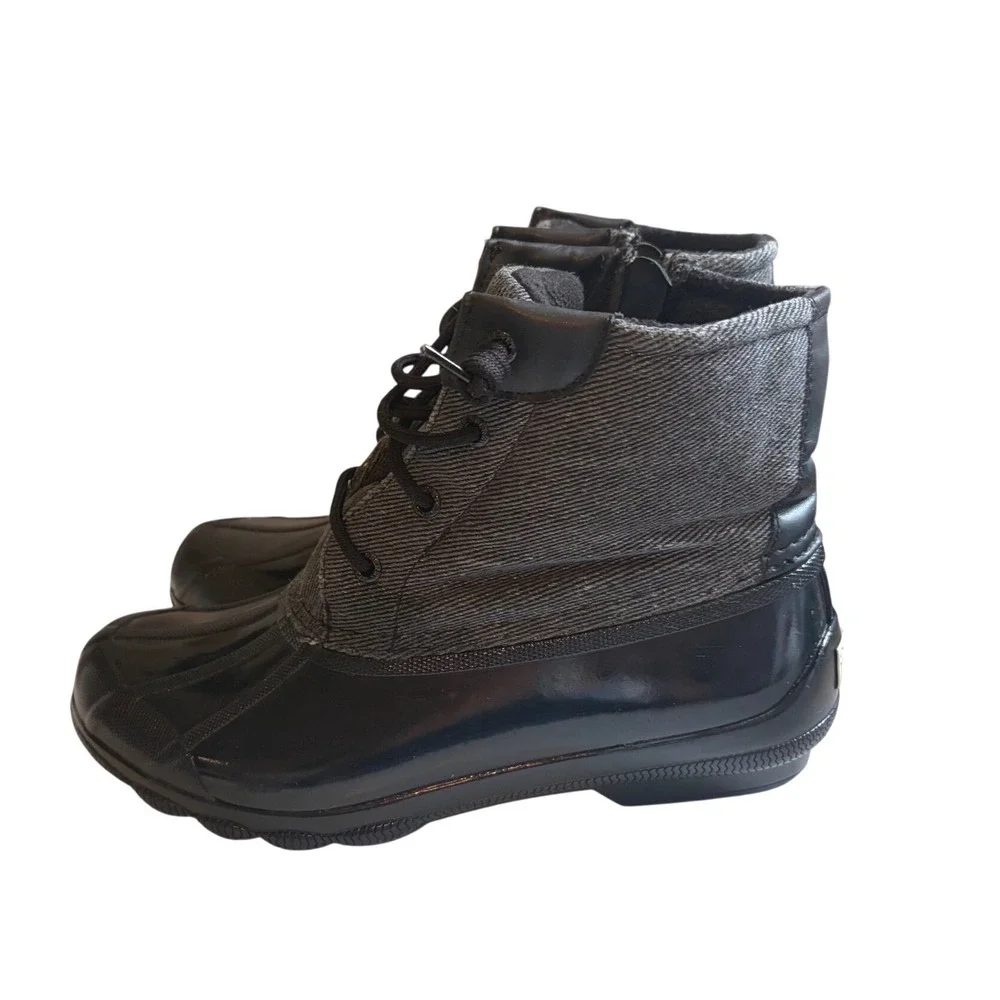 Sperry Saltwater Duck Boots Womens 8M Black Grey Waterproof Rain STS86760